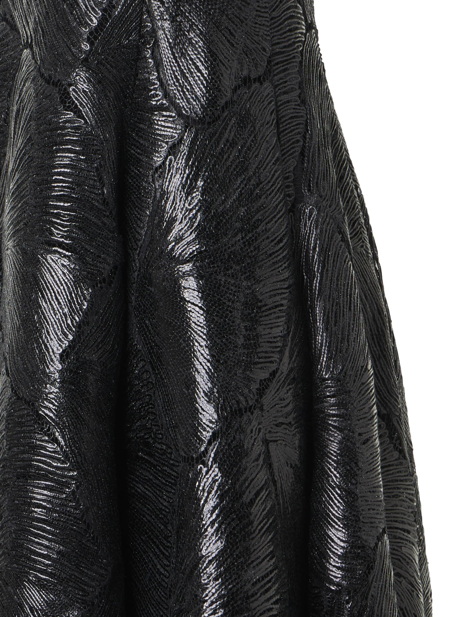 Designer Lacquered Sea Fan Lace Fit-and-Flare Midi Dress - black