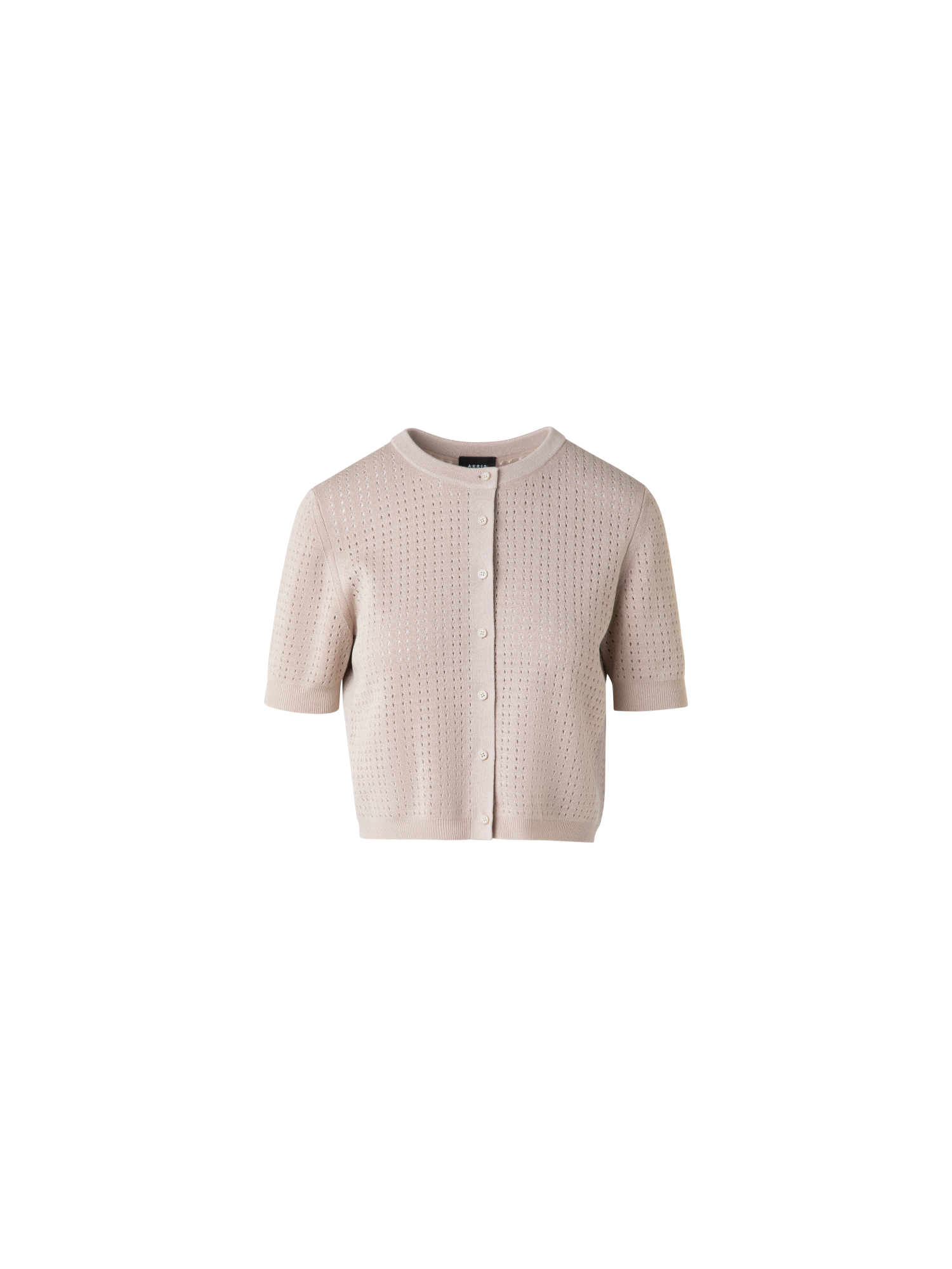 Designer Short Sleeve Knit Cardigan in Silk Cotton - neutral - pastel - beige