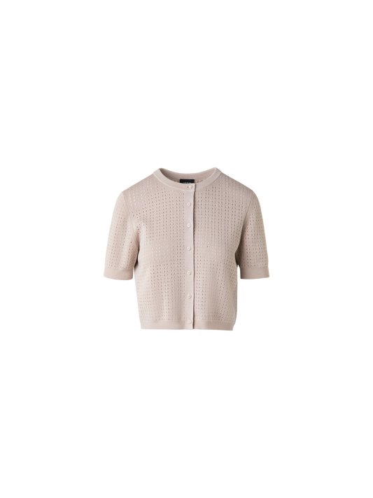 Designer Short Sleeve Knit Cardigan in Silk Cotton - neutral - pastel - beige
