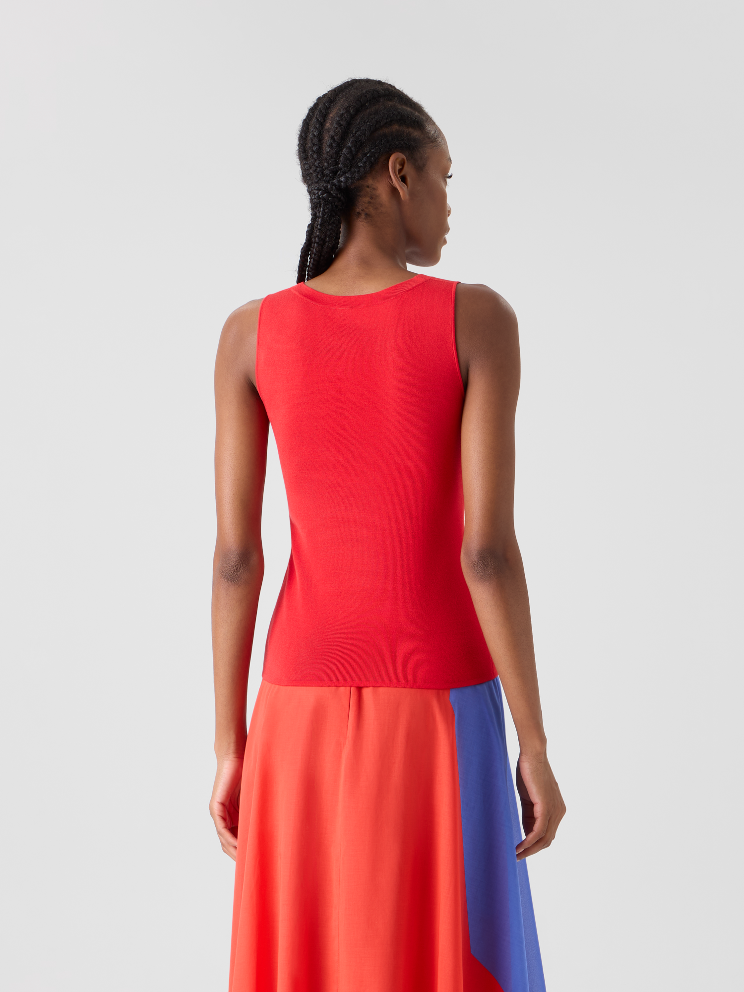 Designer Fitted Stretch Silk Knit Tank Top - red