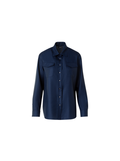Designer Shirt Blouse in Panama Cashmere - neutral - navy - blue