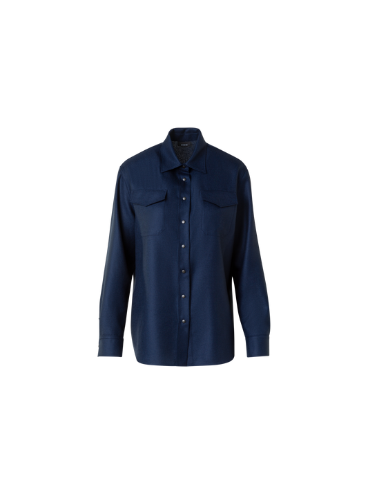 Designer Shirt Blouse in Panama Cashmere - neutral - navy - blue