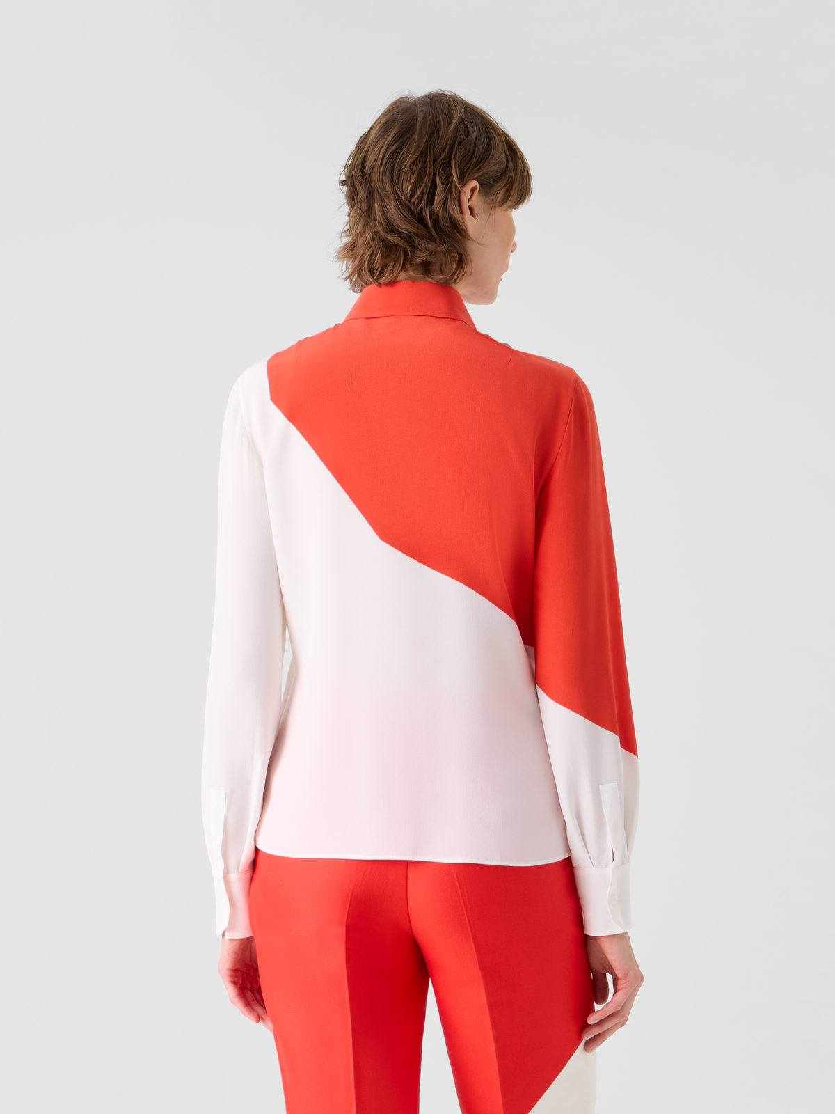 Designer Silk Crêpe Blouse with Polygon Print - multicolor