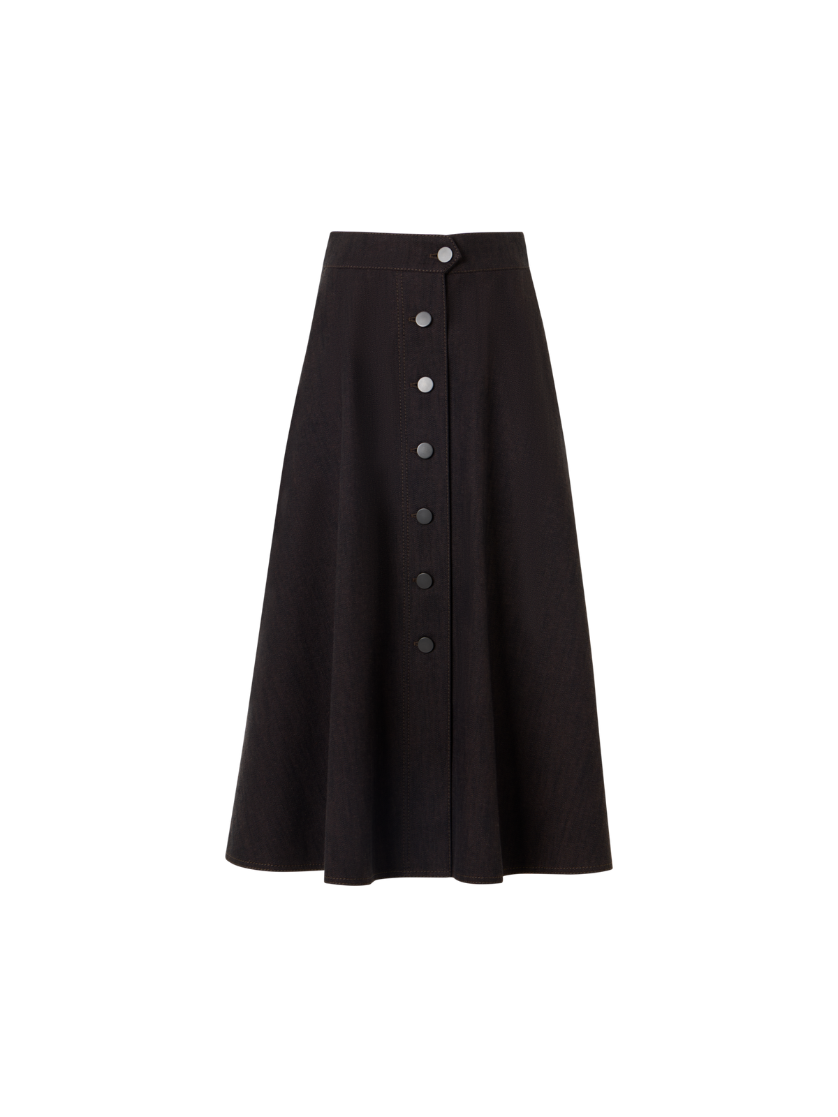 Designer Flared Midi Skirt in Brushed Winter Denim - brown