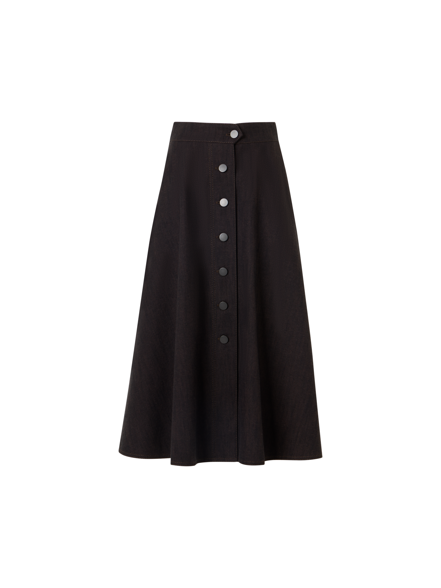 Designer Flared Midi Skirt in Brushed Winter Denim - brown