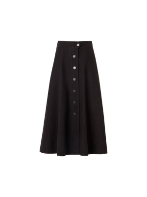 Designer Flared Midi Skirt in Brushed Winter Denim - brown