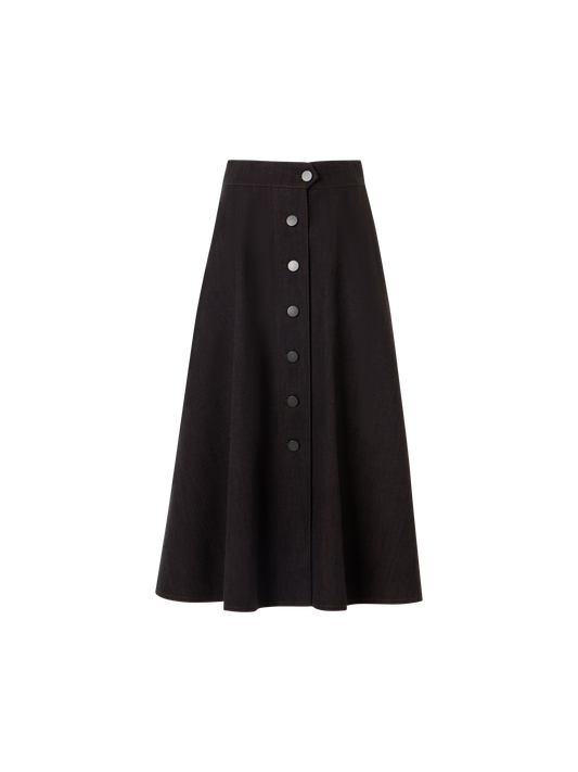 Designer Flared Midi Skirt in Brushed Winter Denim - brown