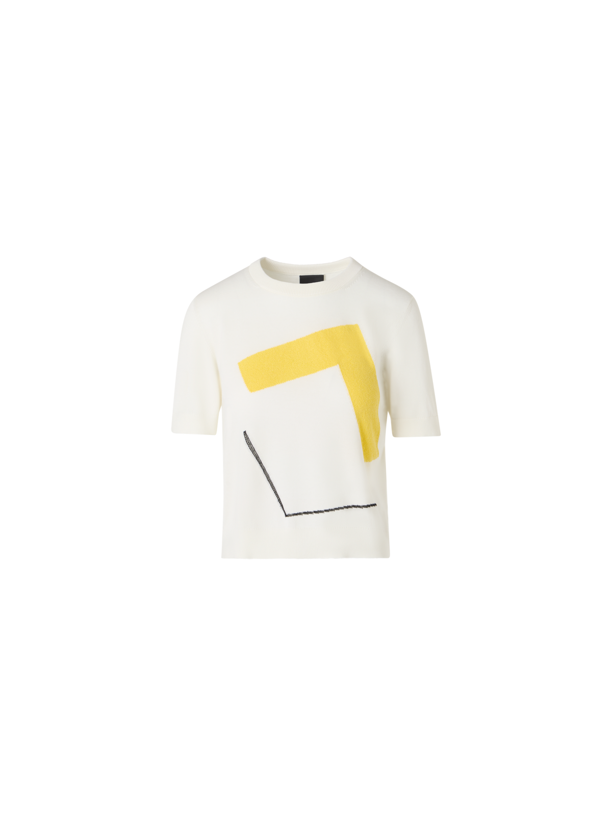 Designer Short-Sleeve Corner Shift Knit Sweater - ecru
