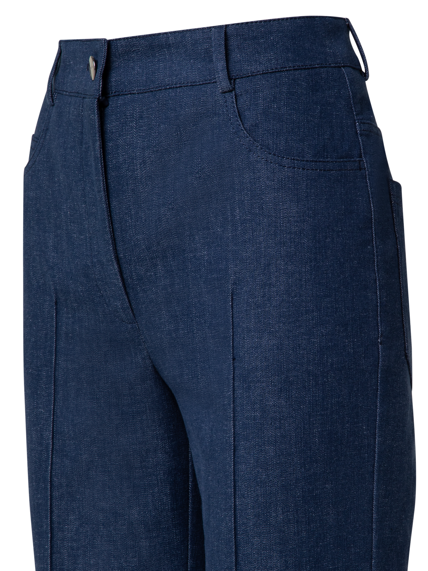 Designer Cropped Straight Cotton Denim Stretch Pants - blue