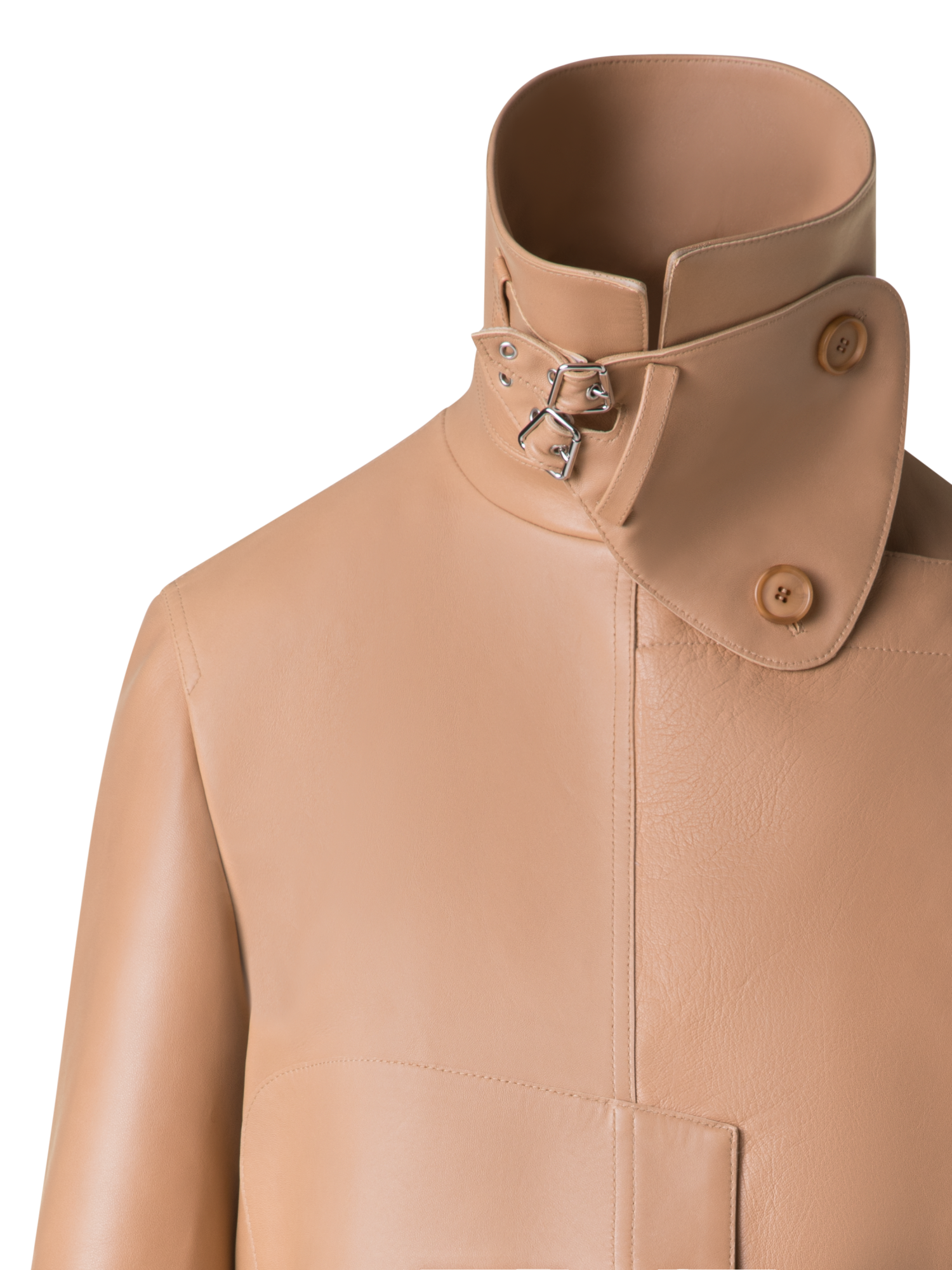 Designer Asymmetrical Trench Leather Jacket - neutral - pastel - beige
