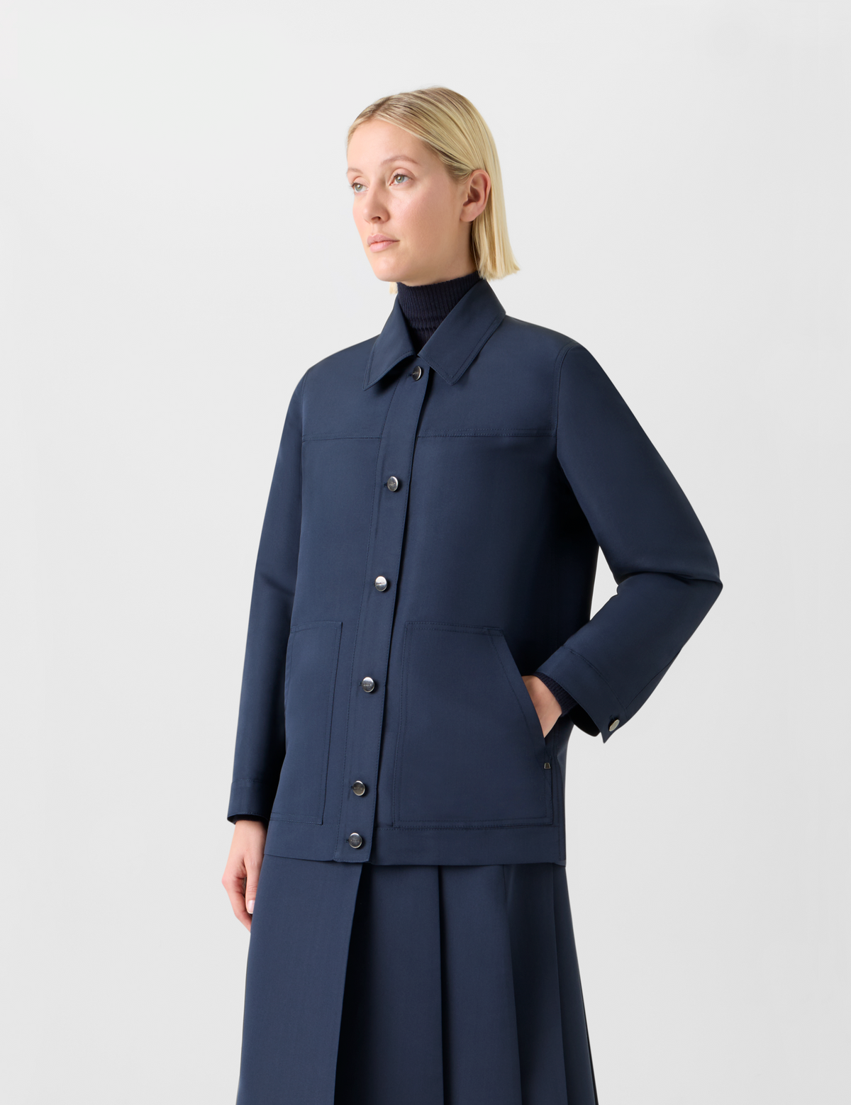 Designer Ottoman Silk Shirt Jacket - neutral - navy - blue #editorial