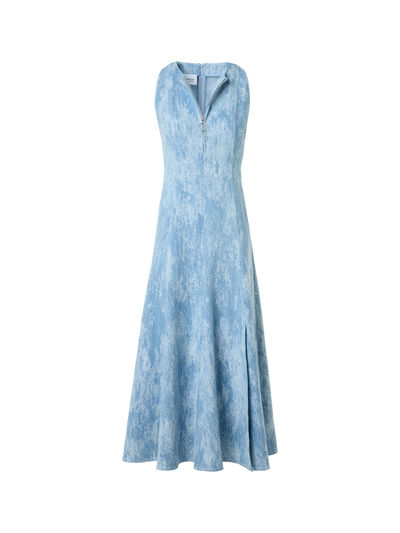 Designer Fit-and-Flare Jacquard Denim Midi Dress - blue