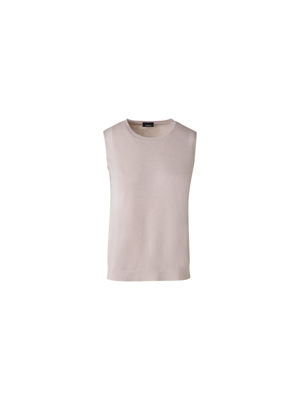 Designer Knit Top in Silk Cotton with Semi-Sheer Sides - grey - beige