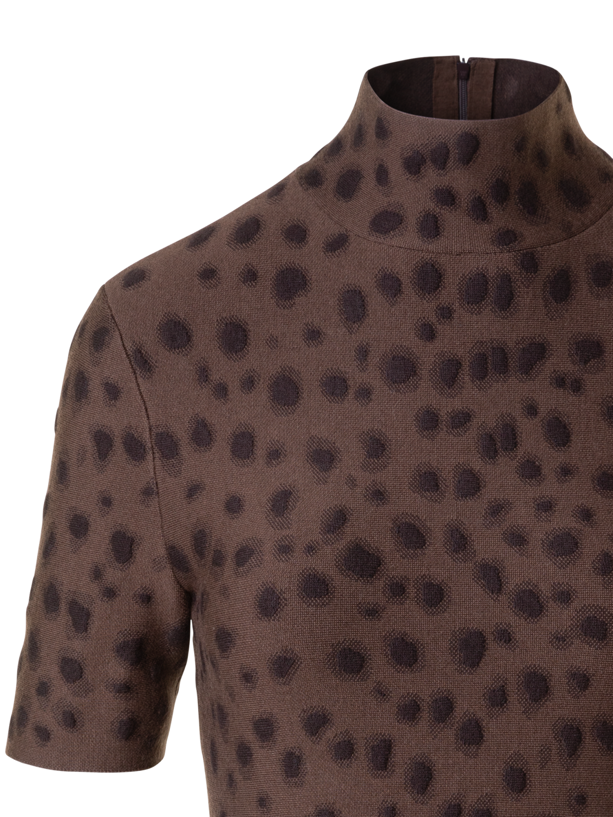 Designer Knit Dress in Leopard Jacquard with Flounce Hem - neutral - brown