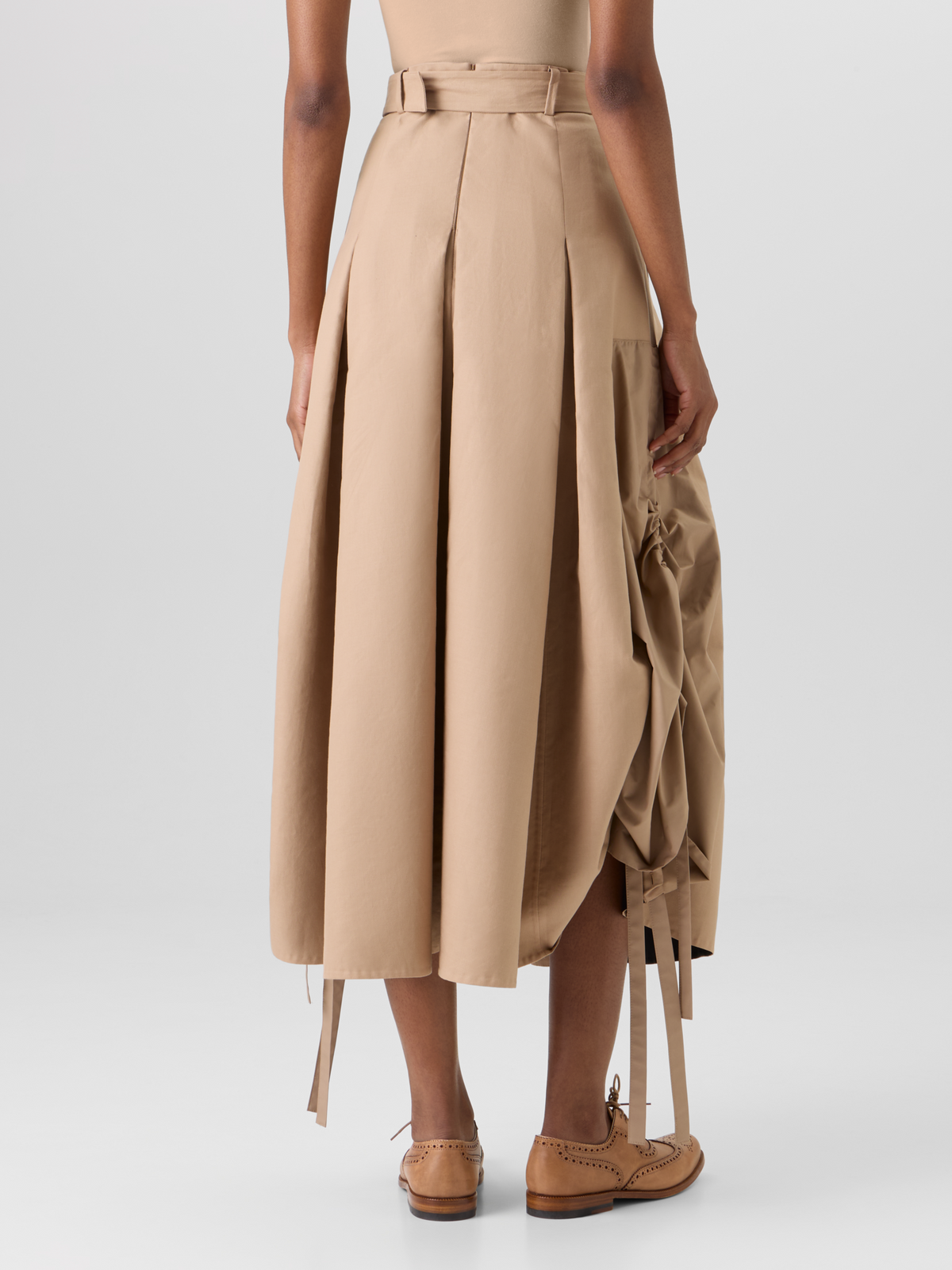 Designer Flared Cotton Double-Face Midi Skirt - beige #editorial
