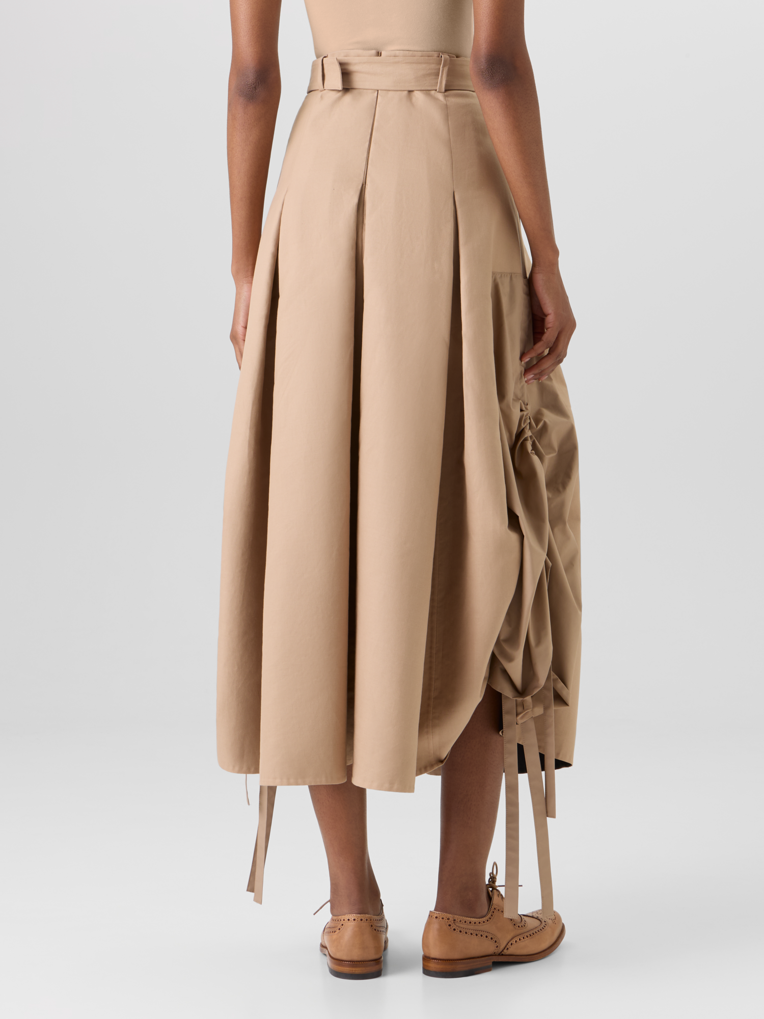 Designer Flared Cotton Double-Face Midi Skirt - beige 