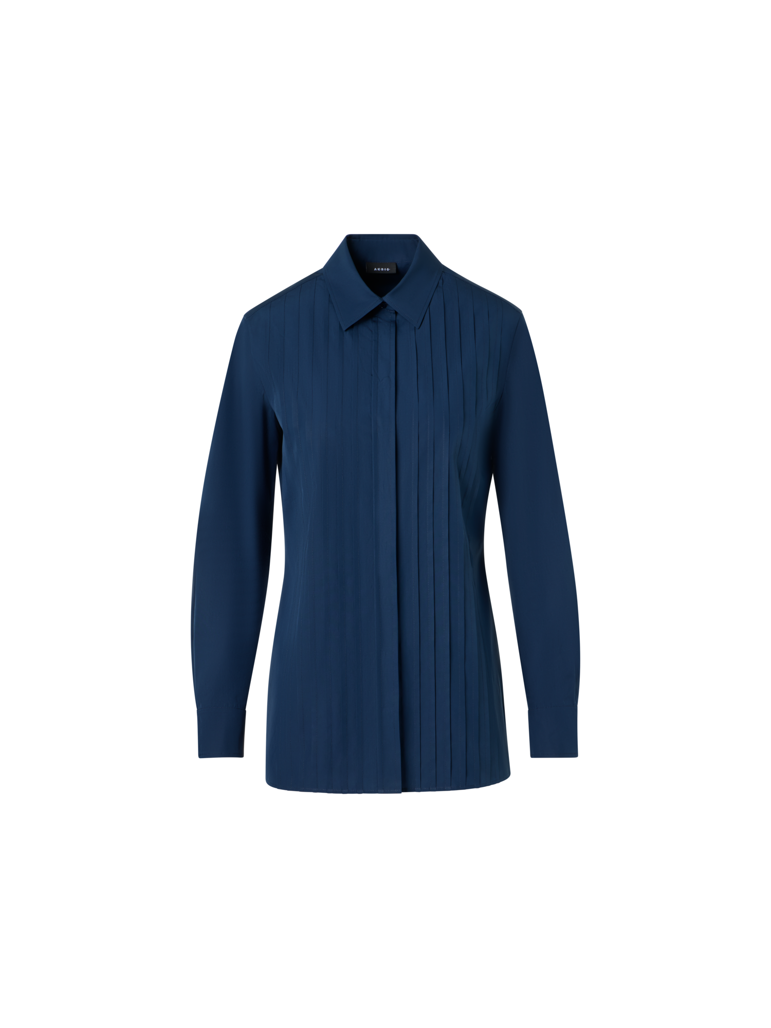 Designer Cotton Poplin Blouse with Pleated Front - blue