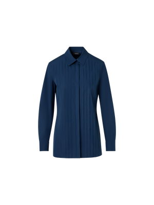 Designer Cotton Poplin Blouse with Pleated Front - blue