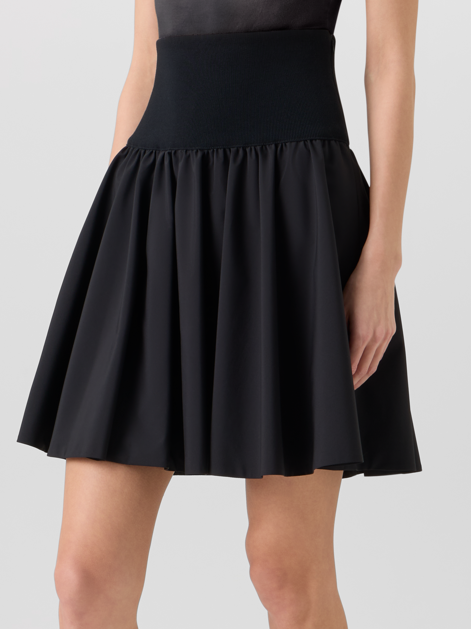 Designer Flared Mixed-Media Mini Skirt - black 
