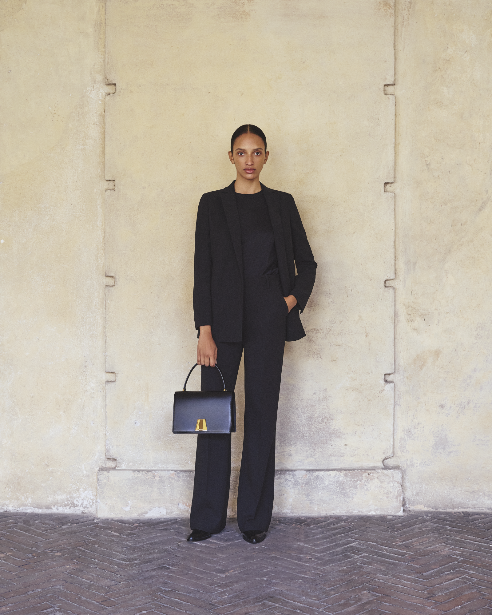 Designer Wide Straight Wool Stretch Double-Face Pants - navy - blue 