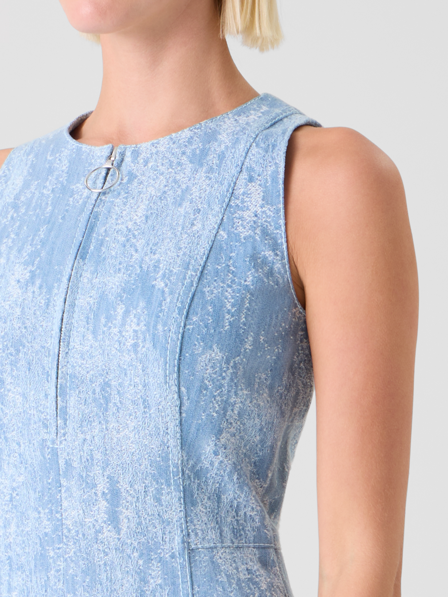 Designer Fit-and-Flare Jacquard Denim Midi Dress - blue 