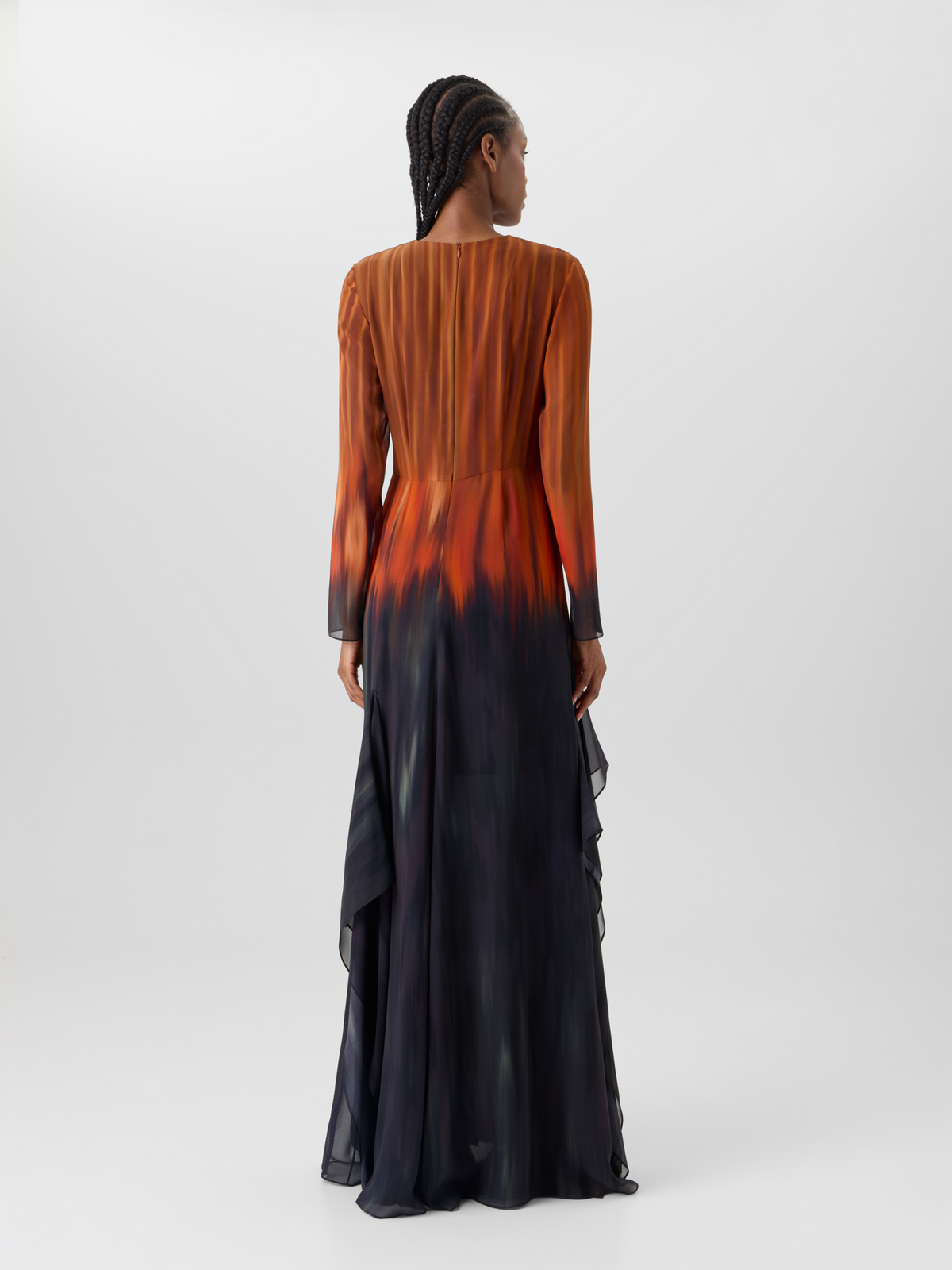 Designer Fuego Negro Print Gown in Silk Crêpe - multicolor 