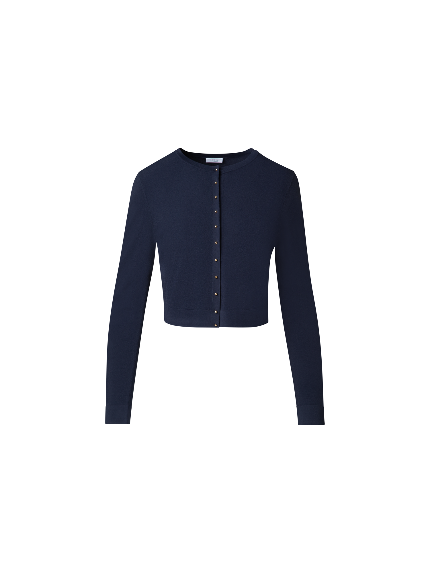 Designer Cropped Cardigan with Gold Buttons - navy - blue