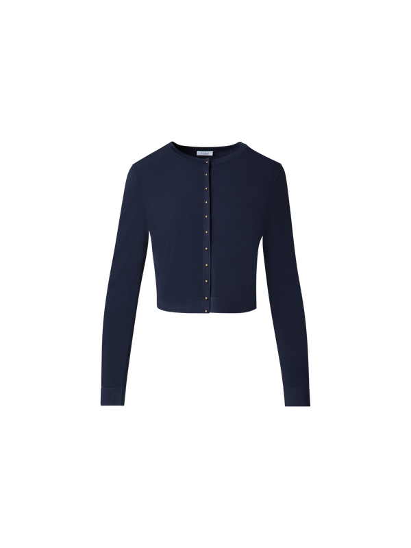 Designer Cropped Cardigan with Gold Buttons - navy - blue