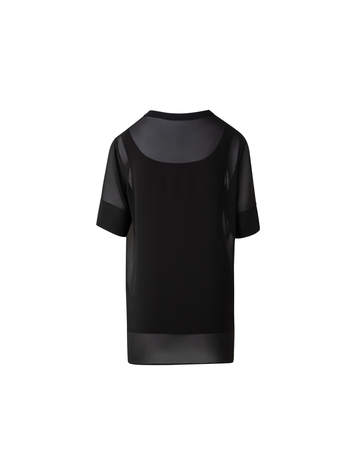 Designer Sheer Short Sleeve Silk Blouse - black