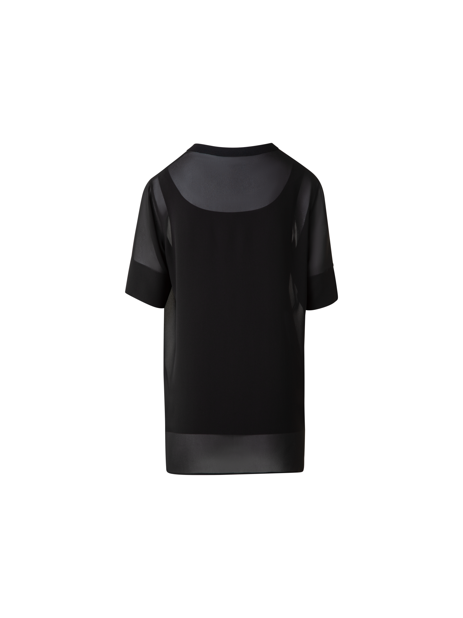 Designer Sheer Short Sleeve Silk Blouse - black