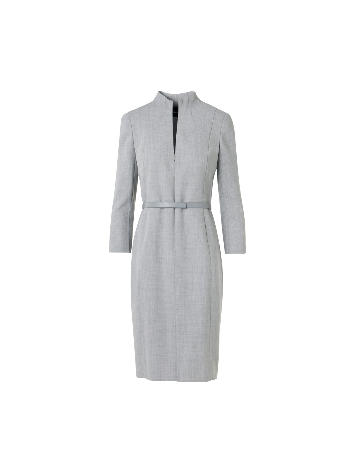 Designer Mock Neck Wool Double-Face Dress - grey