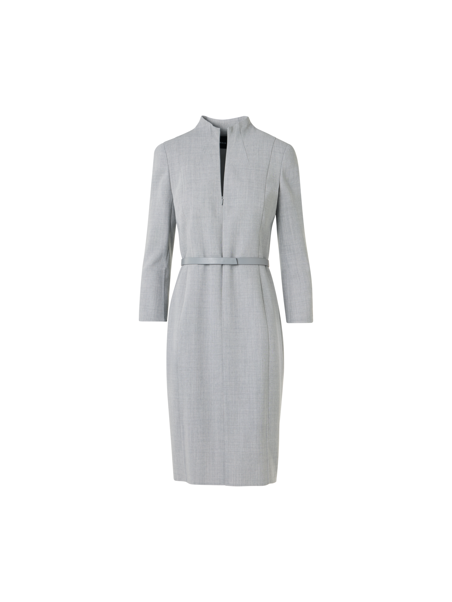 Designer Mock Neck Wool Double-Face Dress - grey