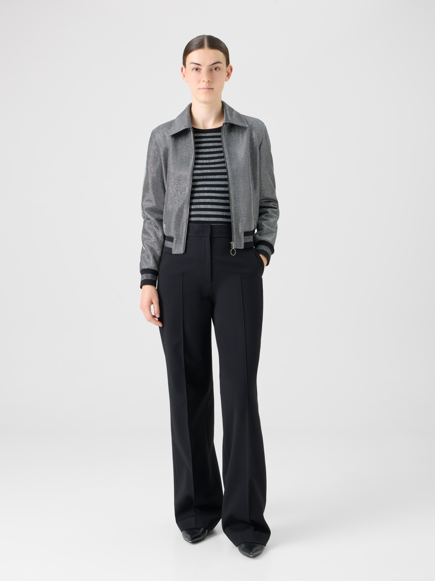 Designer Metallic Birdseye Jersey Bomber Jacket - grey 