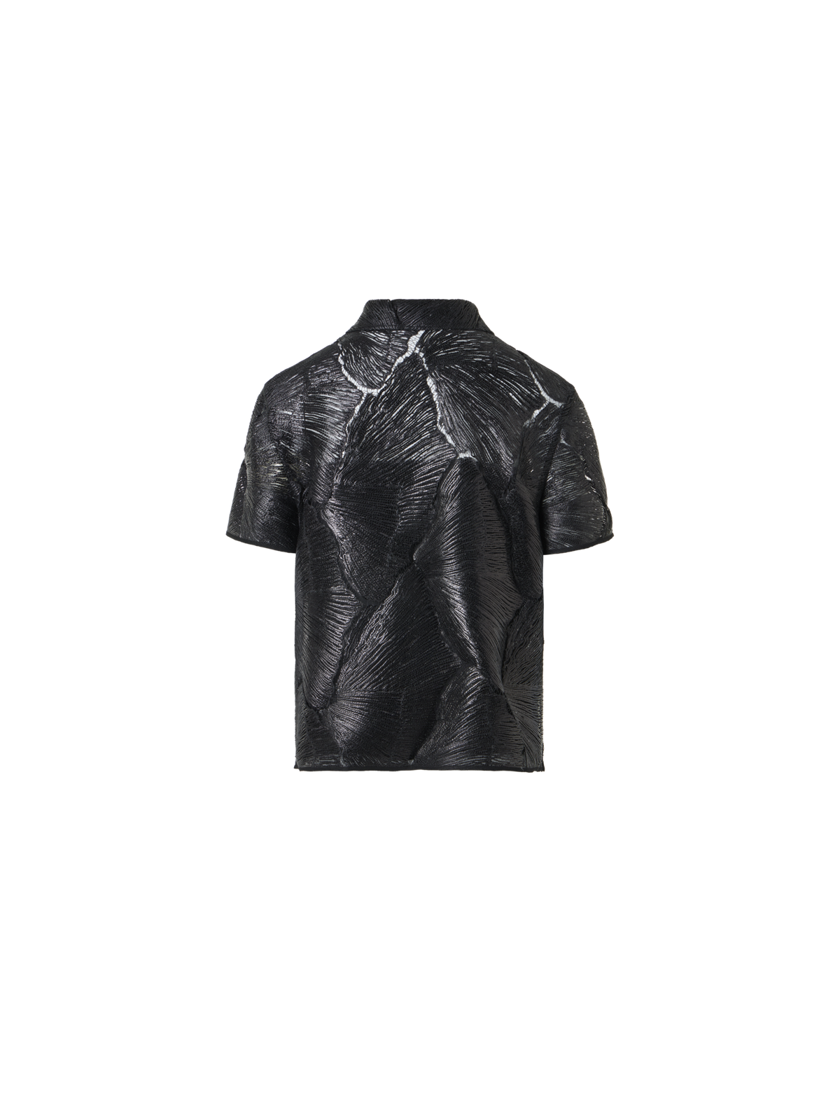 Designer Polo Blouse in Lacquered Sea Fan Lace  - black