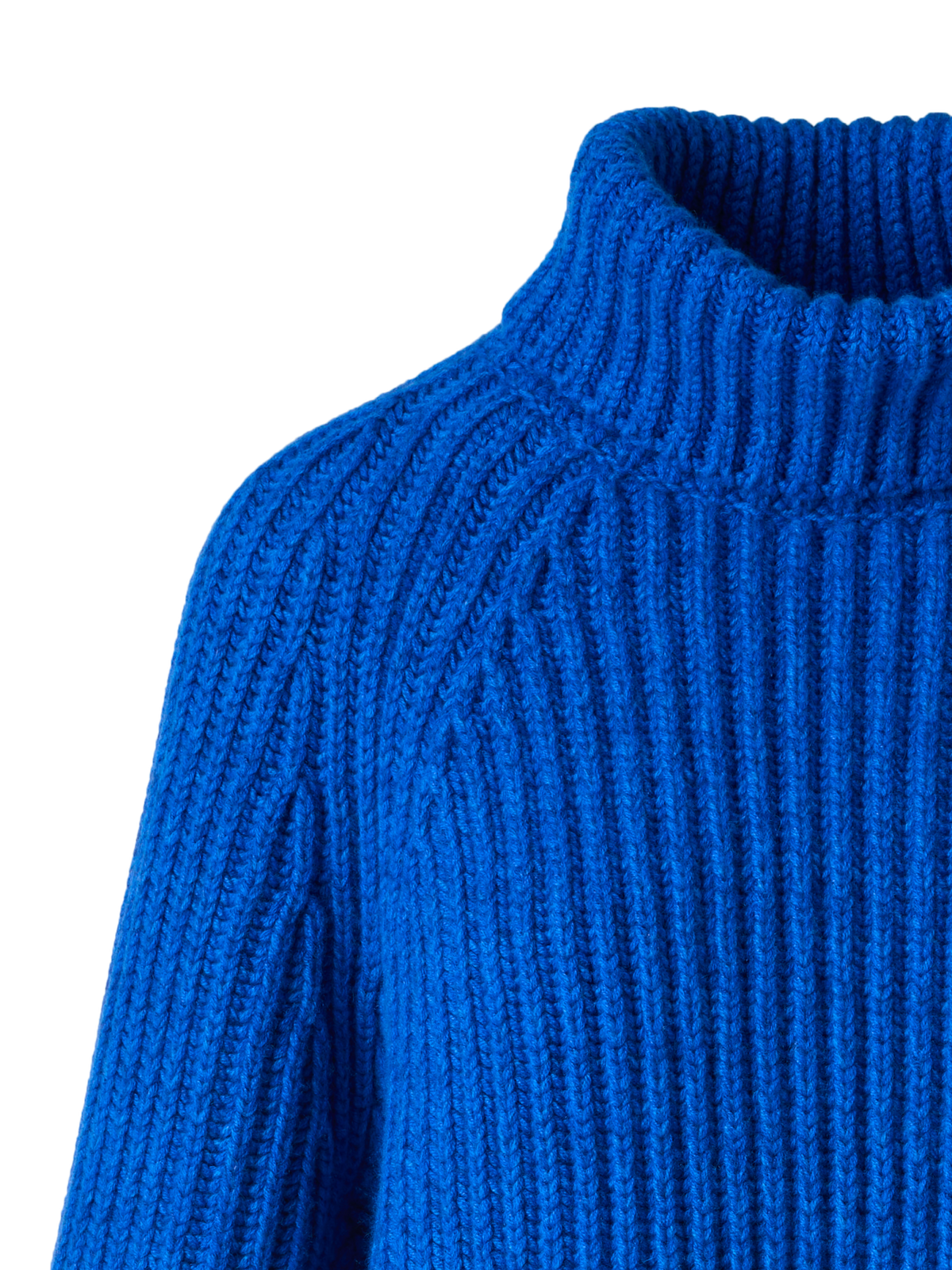 Designer Cropped Cashmere Chunky Rib Turtle Neck Sweater - blue