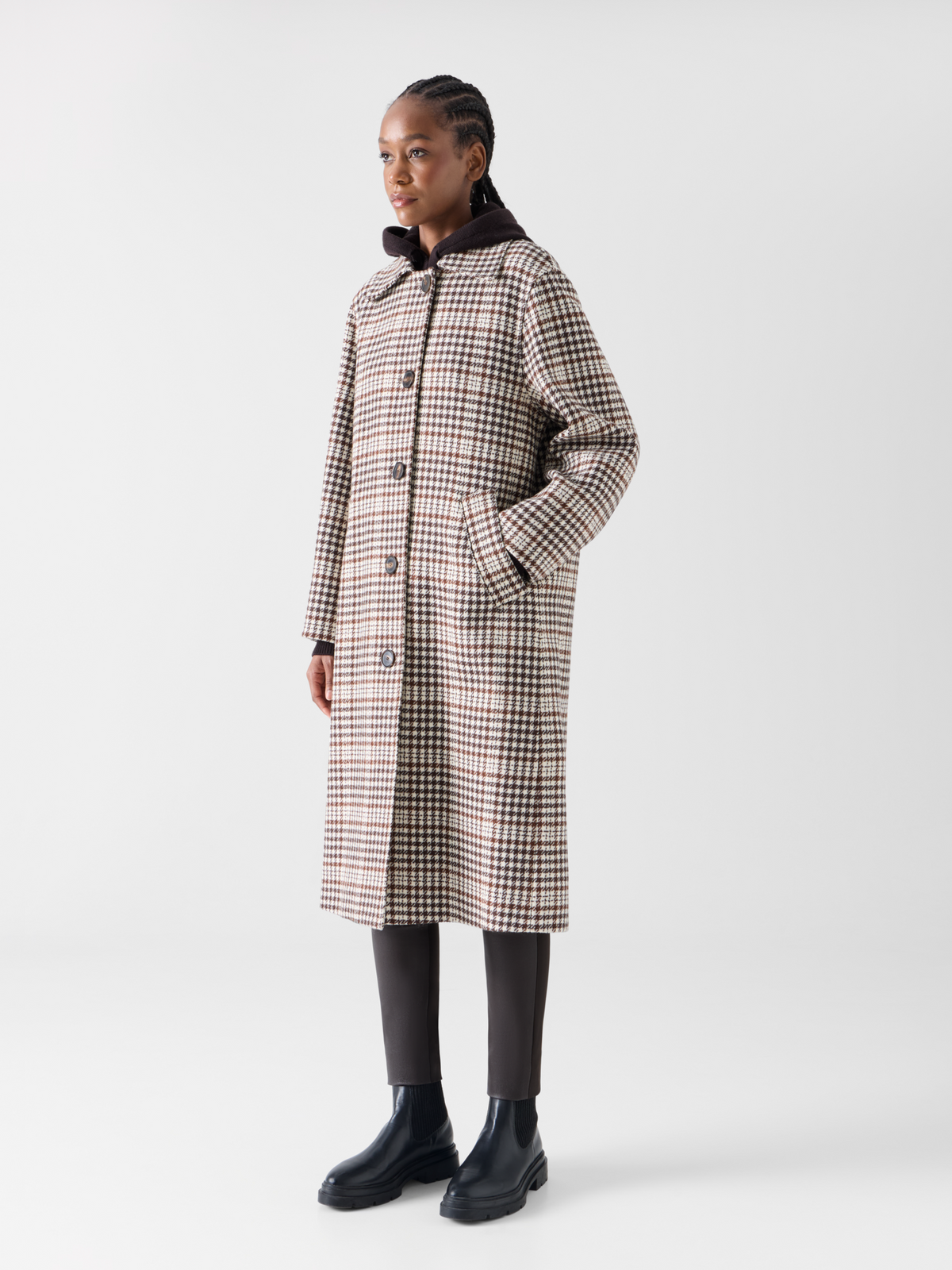 Designer Checked Wool-Blend Long Coat - multicolor - brown #editorial