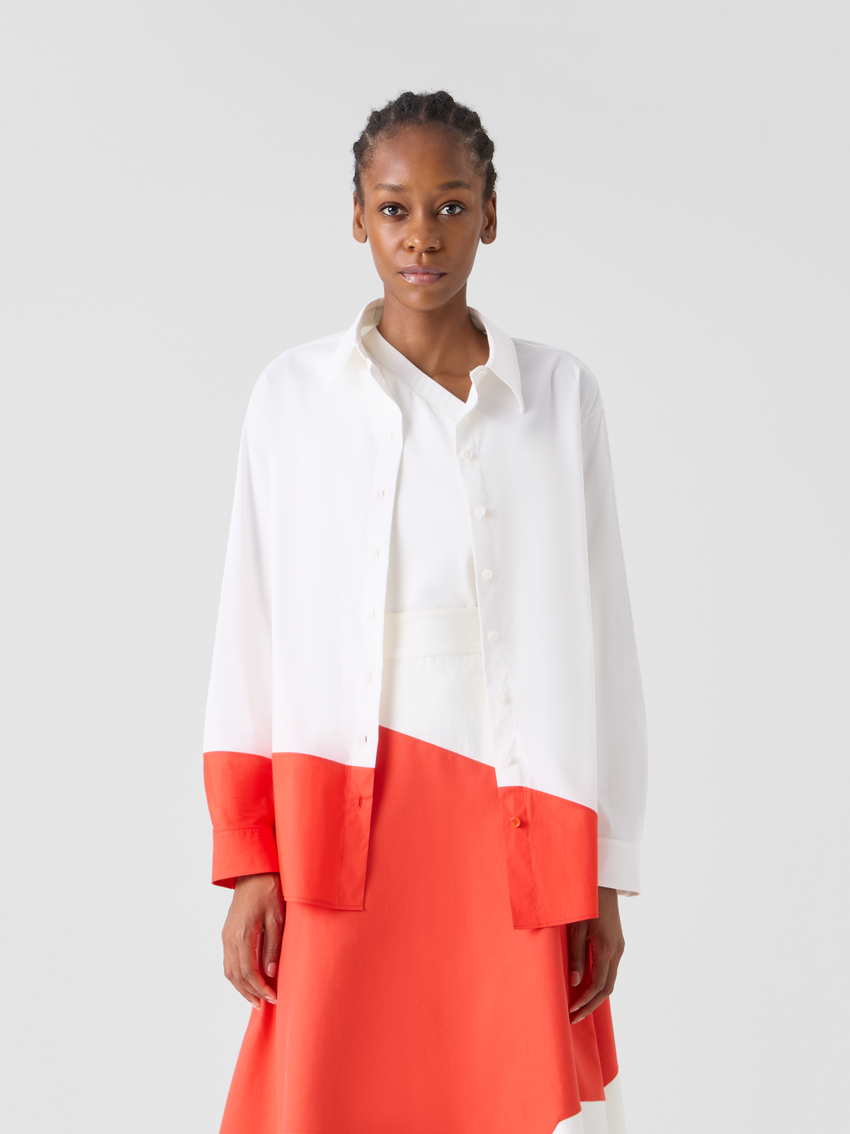 Designer Oversize Cotton Blouse with Poligon Patchwork - ecru #editorial
