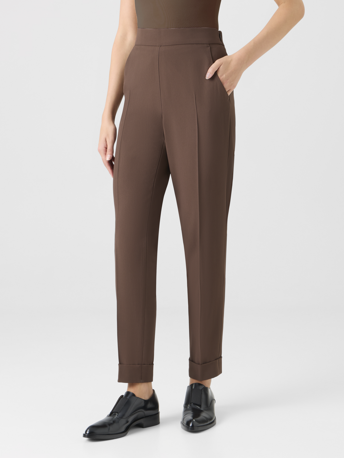 Designer Tapered Ankle Length Pants with Elastic Waist - brown #editorial