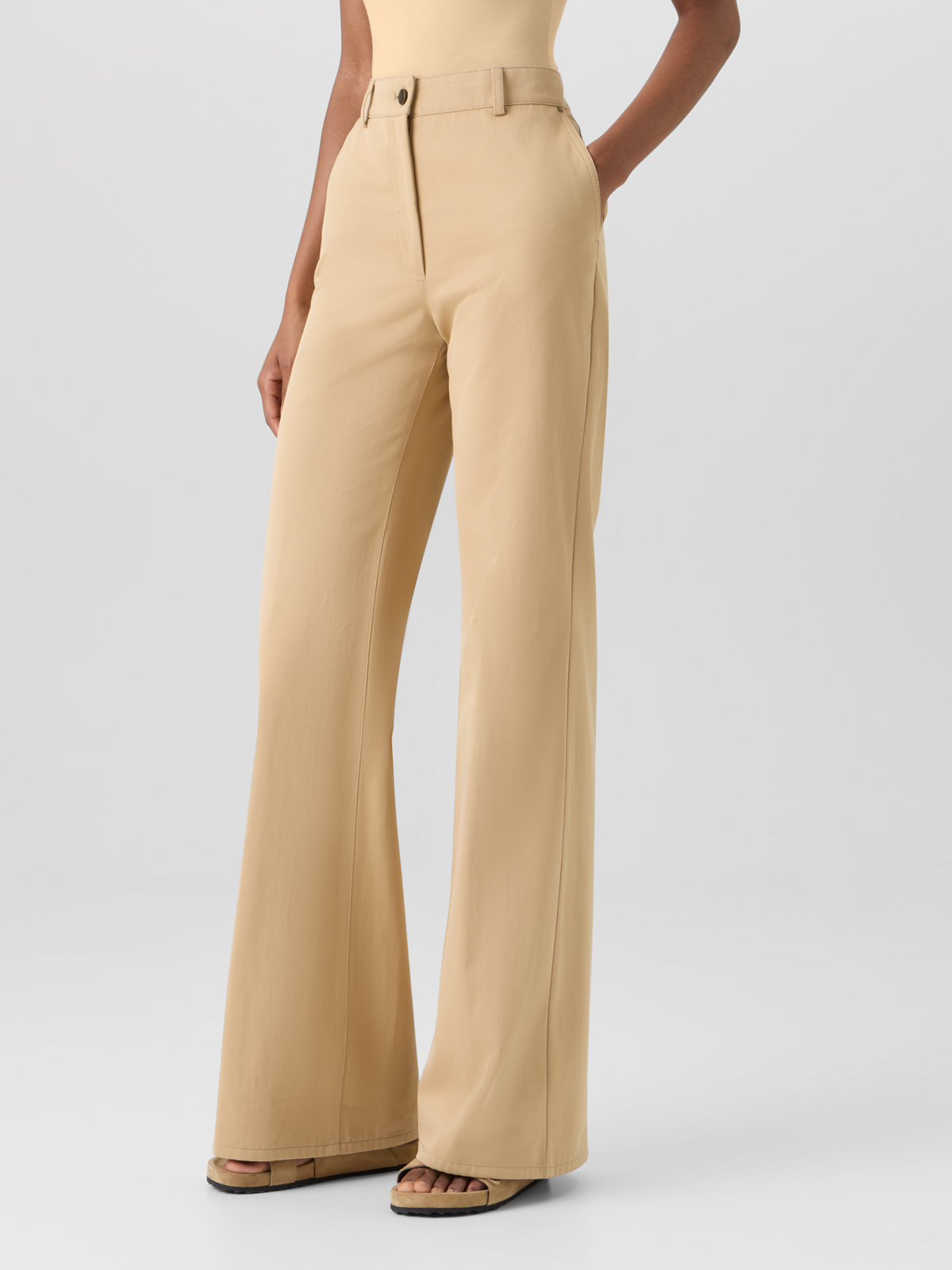 Designer Celia Bootcut Pants in Cotton Gabardine - beige #editorial