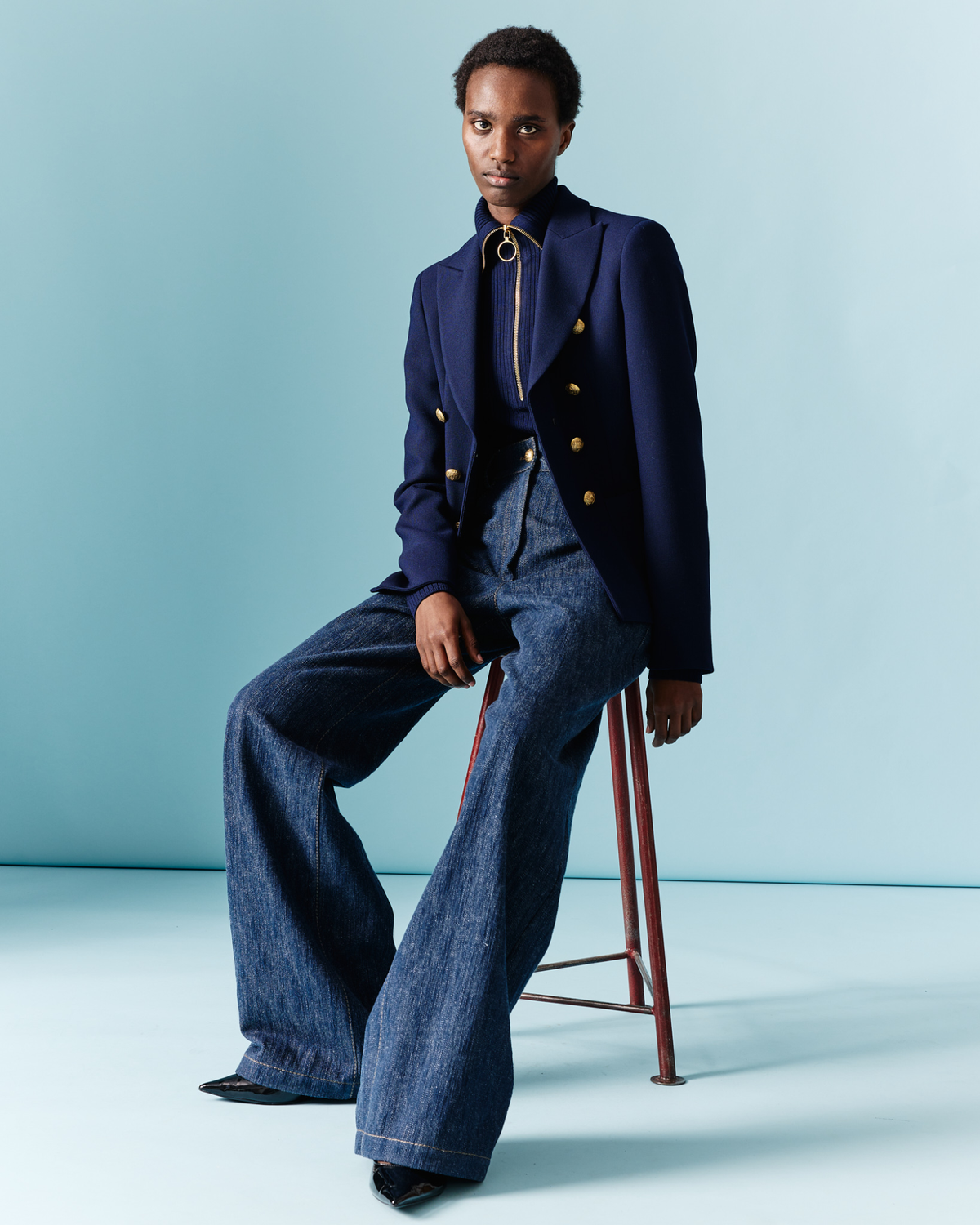 Designer Ribbed Merino Sweater with XL-Collar - navy - blue #editorial