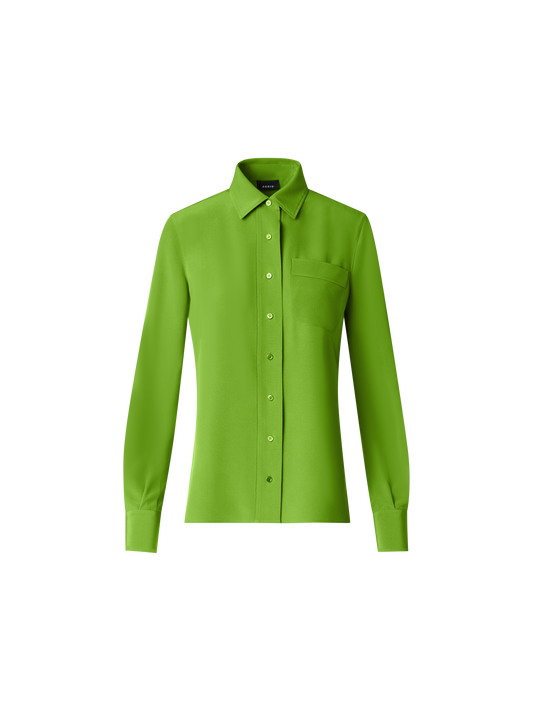 Designer Fitted Silk Shirt Blouse - green