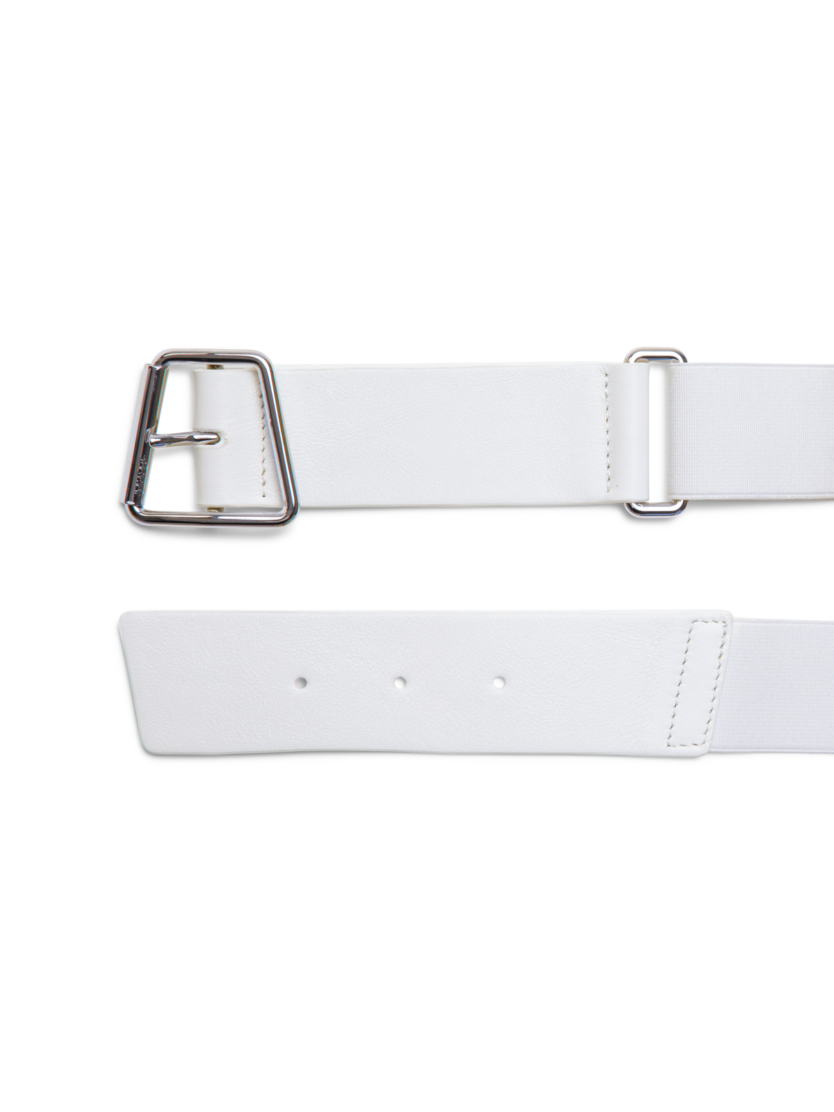 Designer Leather and Elastic Belt with Trapezoid Buckle - white