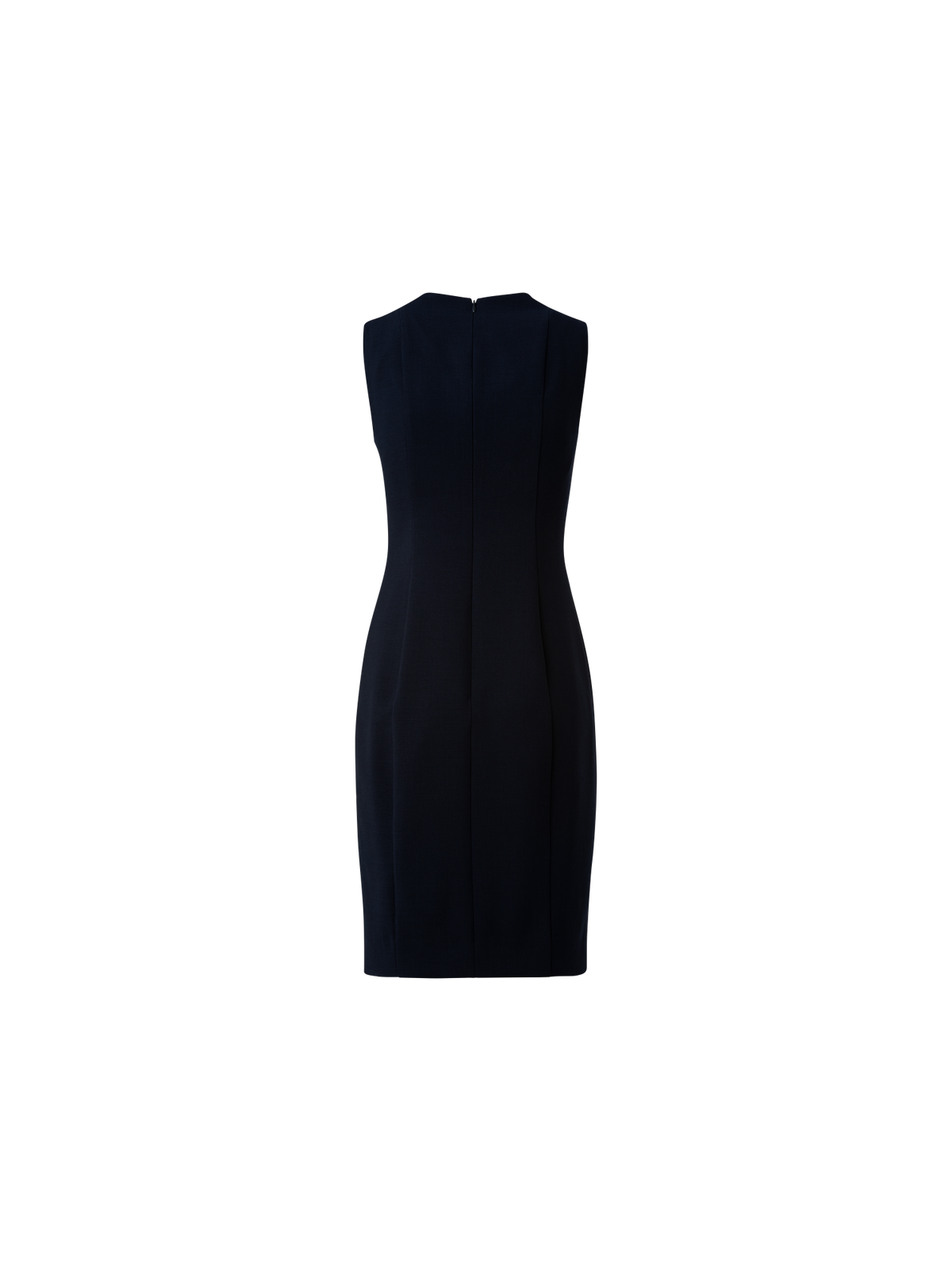 Designer Sleeveless V-Neck Wool Double-Face Sheath Dress - navy - blue