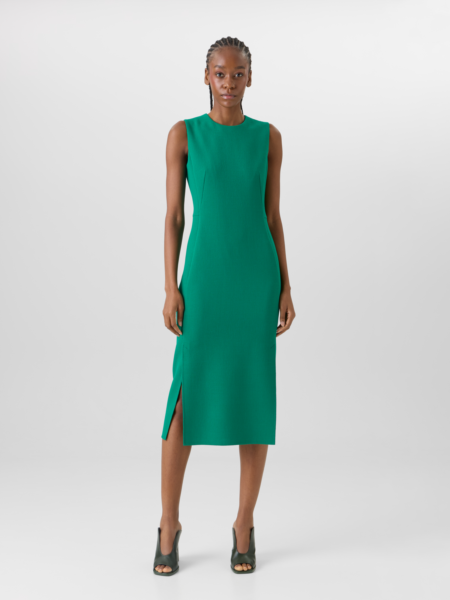 Designer Sleeveless Wool-Crêpe Double-Face Sheath Dress - green 