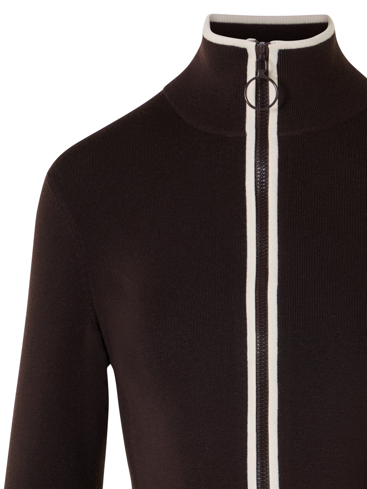 Designer Zipped Cardigan with Contrast Piping - brown