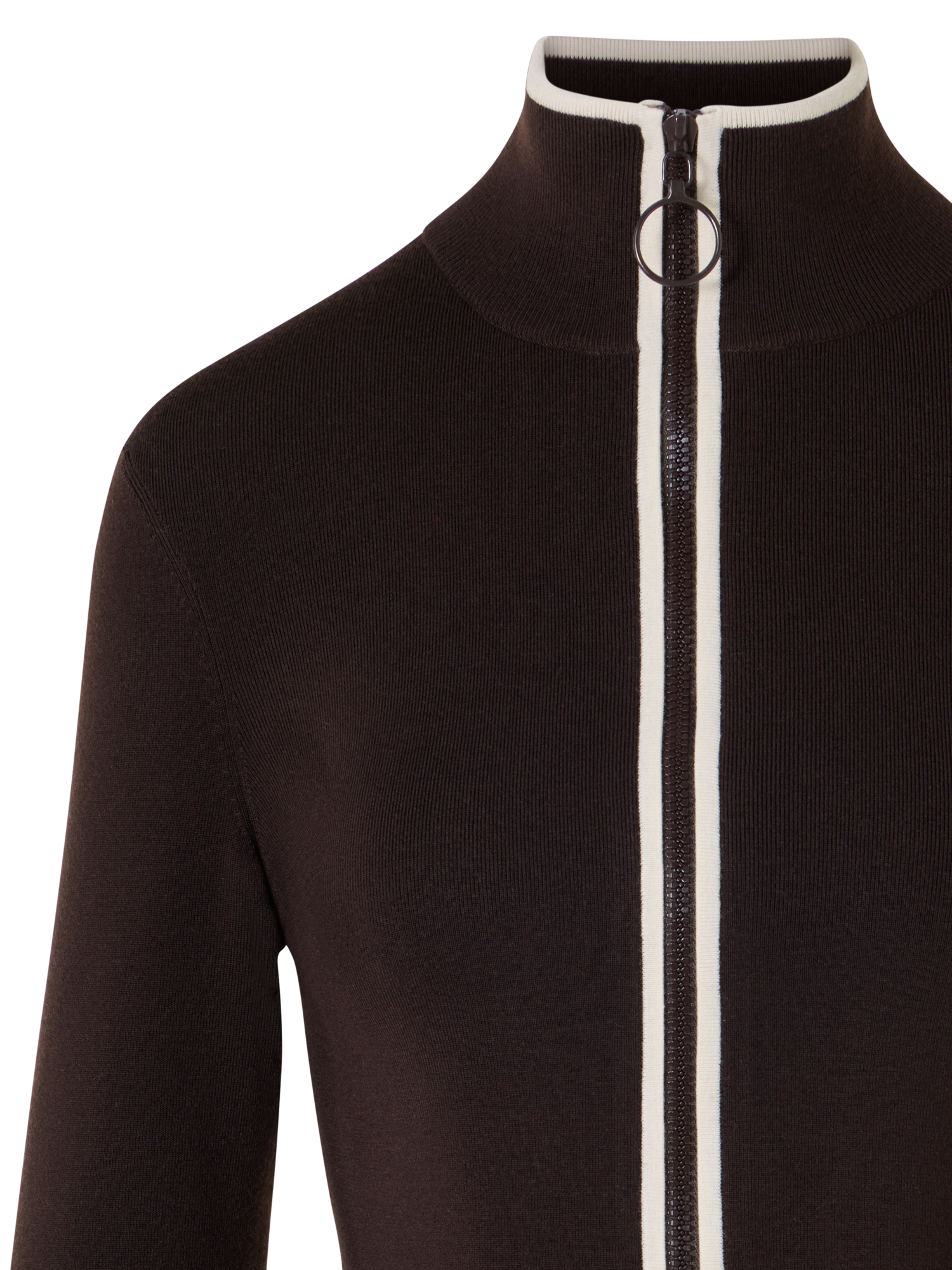 Designer Zipped Cardigan with Contrast Piping - brown