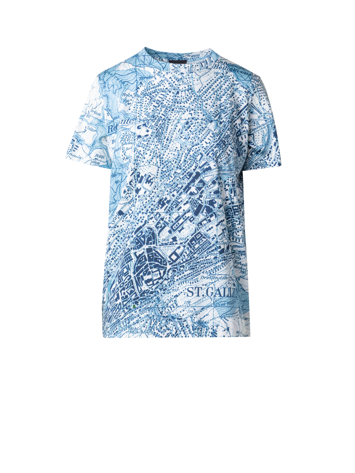 Designer St. Gallen Map Print Cotton Jersey T-shirt - blue - multicolor