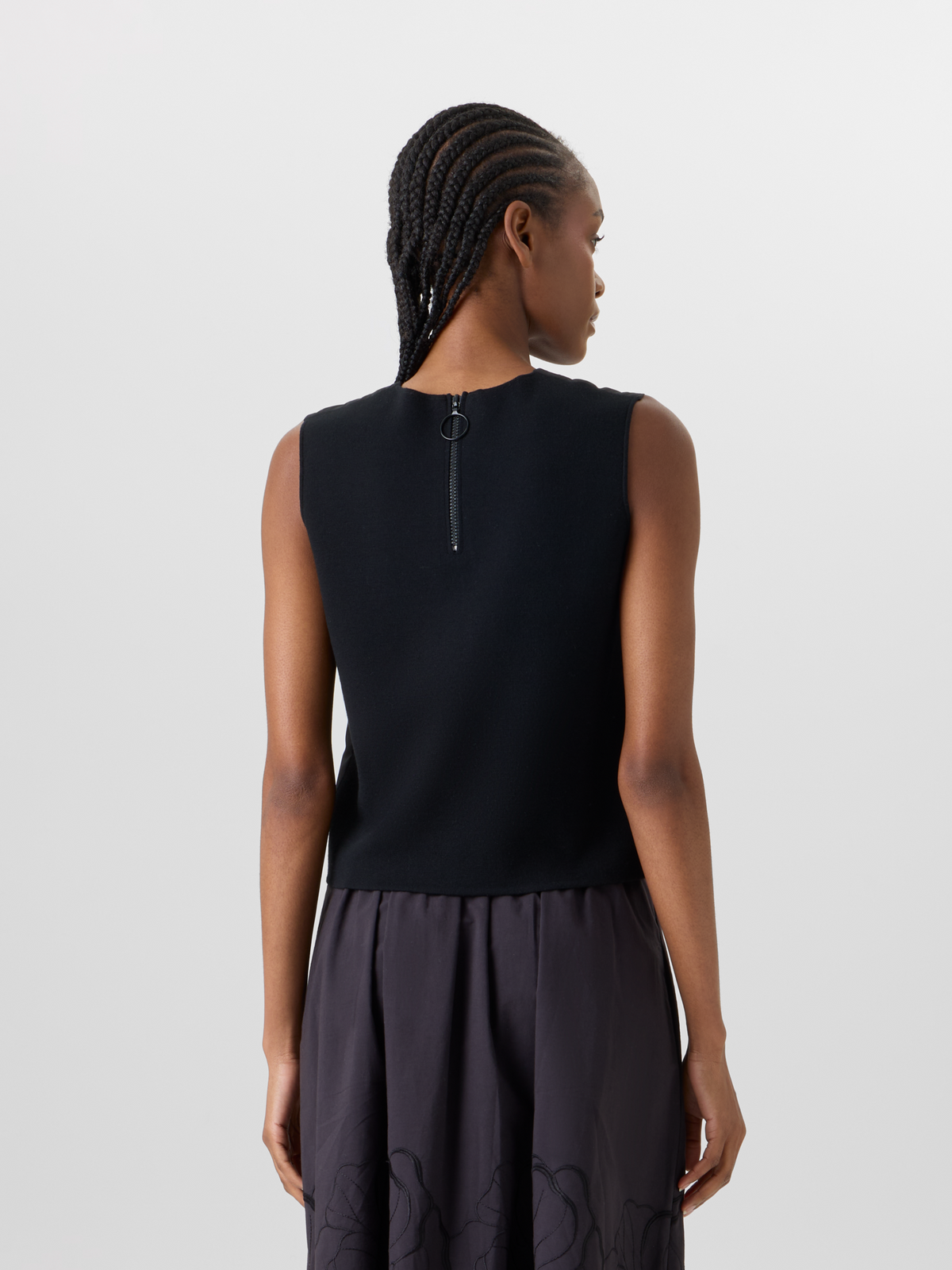 Designer Sleeveless Mixed-Media Knit Top - black #editorial