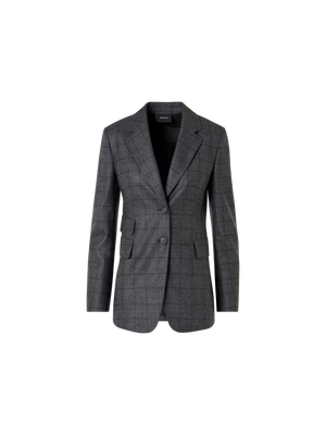 Designer Straight Wool Flannel Jacket in Prince of Wales - grey - multicolor - black
