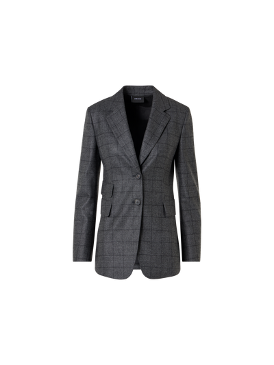 Designer Straight Wool Flannel Jacket in Prince of Wales - grey - multicolor - black